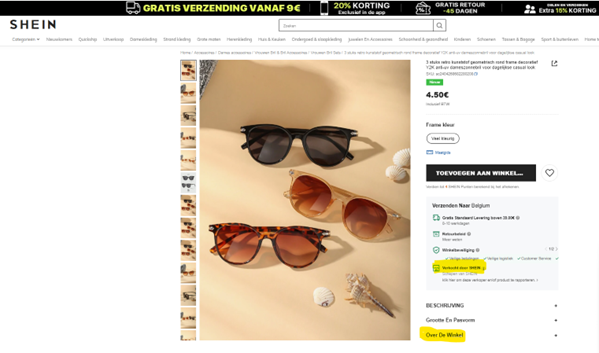 shein zonnebril info